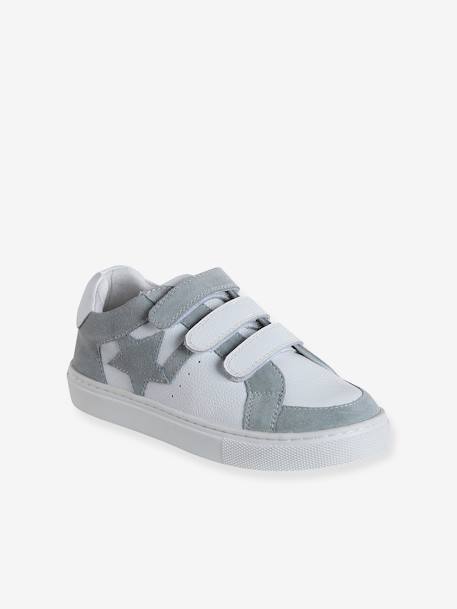 Leather Hook-&-Loop Trainers for Children raspberry pink+white 