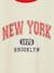 Girls' cropped college-style T-shirt ecru+ink blue 