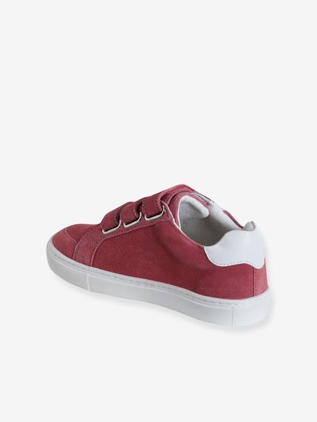 Leather Hook-&-Loop Trainers for Children raspberry pink+white 