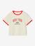 Girls' cropped college-style T-shirt ecru+ink blue 