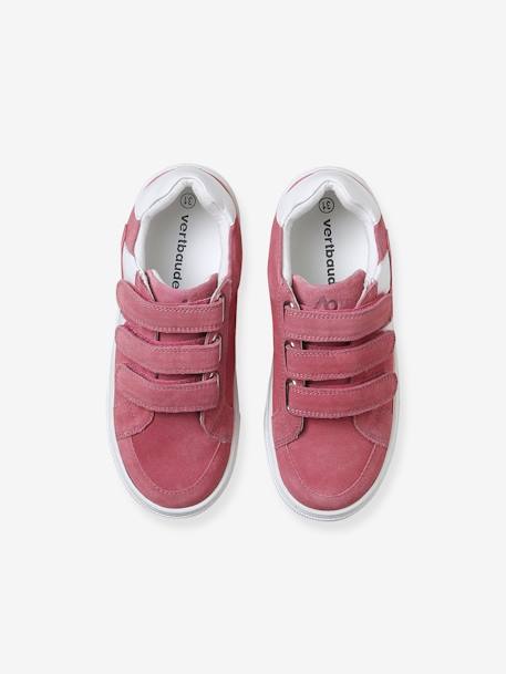 Leather Hook-&-Loop Trainers for Children raspberry pink+white 