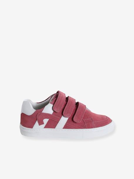 Leather Hook-&-Loop Trainers for Children raspberry pink+white 