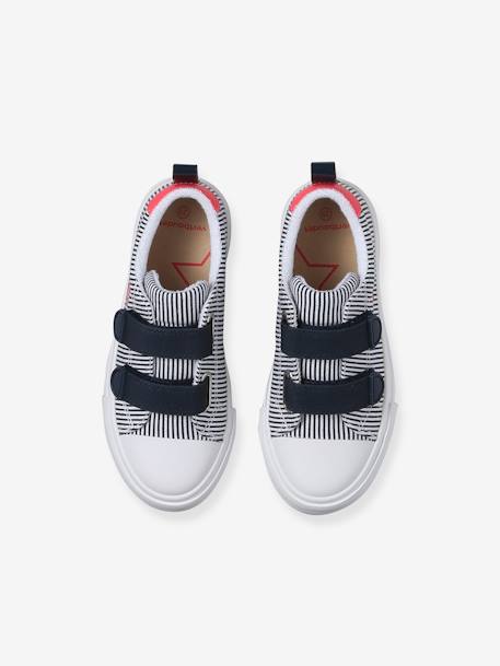 Striped Trainers with Hook-&-Loop Straps for Children, Designed for Autonomy striped blue 