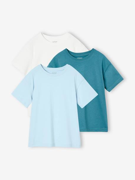 Pack of 3 plain boys' t-shirts - BASICS olive+sky blue 