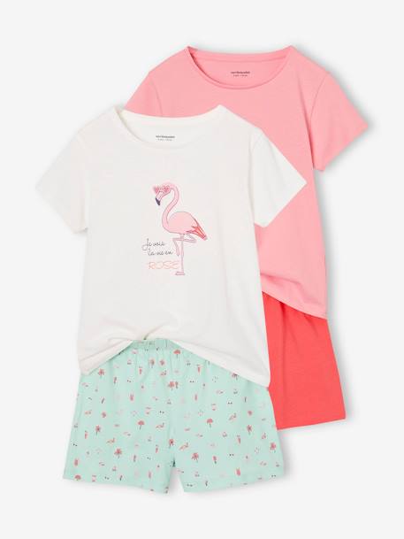 Pack of 2 Pyjamas, 1 Rainbow + 1 Pink Flamingo, for Girls turquoise 