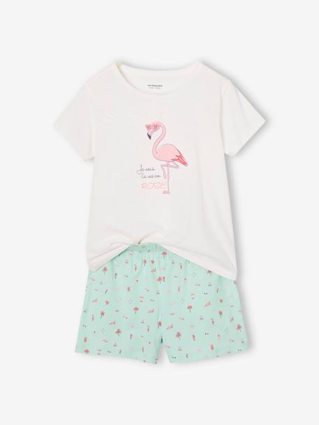 Pack of 2 Pyjamas, 1 Rainbow + 1 Pink Flamingo, for Girls turquoise 