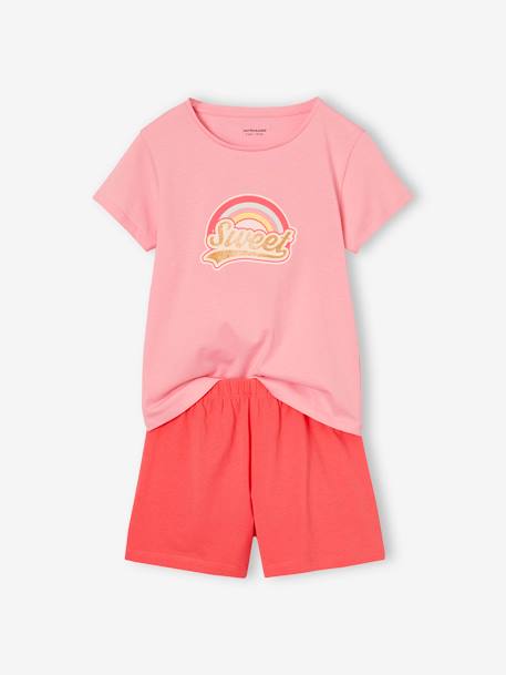 Pack of 2 Pyjamas, 1 Rainbow + 1 Pink Flamingo, for Girls turquoise 
