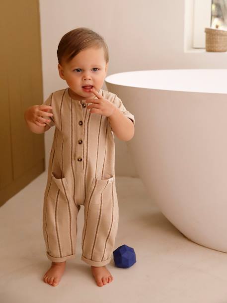 Striped Fancy Knit Jumpsuit for Babies sandy beige 