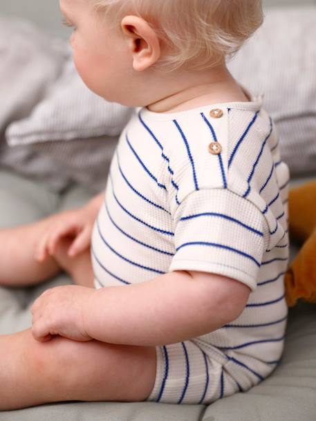 Honeycomb sleepsuit set, T-shirt and shorts ecru 