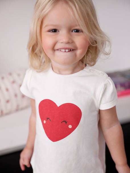 Pack of 3 long-sleeved t-shirts for girls - BASICS ecru+striped red 