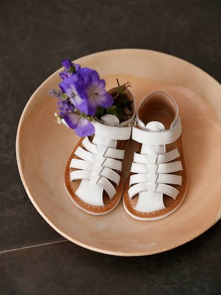 Leather Sandals with Closed Toe & Hook-&-Loop Fastening set pink+white 