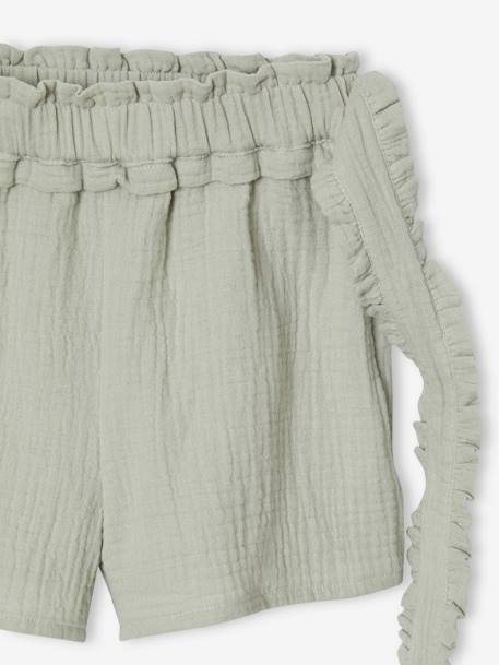 Cotton gauze shorts with a fancy belt for girls sage green 