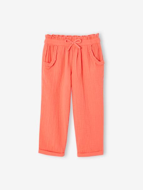 Cropped Cotton Gauze Trousers with Floral Print, for Girls anthracite+BLUE MEDIUM ALL OVER PRINTED+coral 