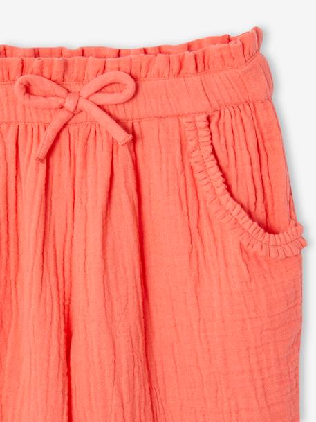 Cropped Cotton Gauze Trousers with Floral Print, for Girls anthracite+BLUE MEDIUM ALL OVER PRINTED+coral 