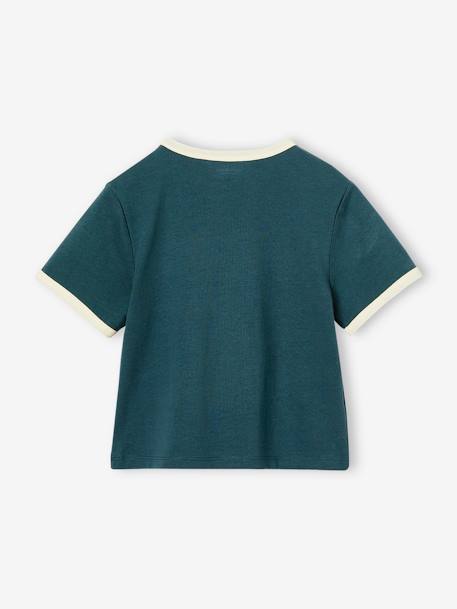 Girls' cropped college-style T-shirt ink blue 