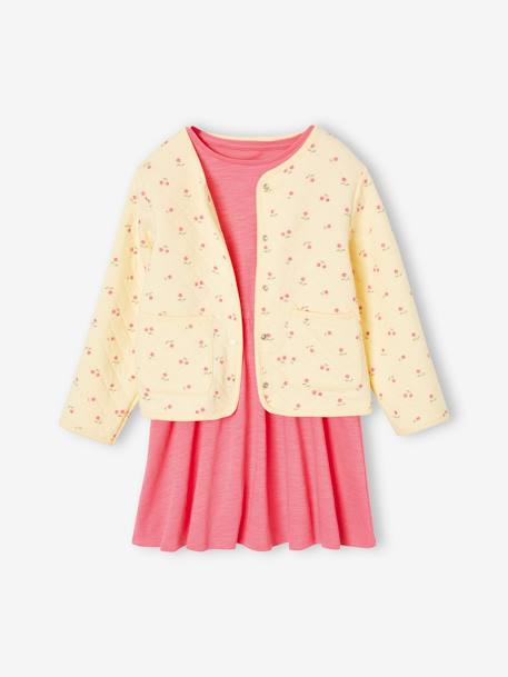 Printed Quilted Jacket & Dress Set for Girls rose 