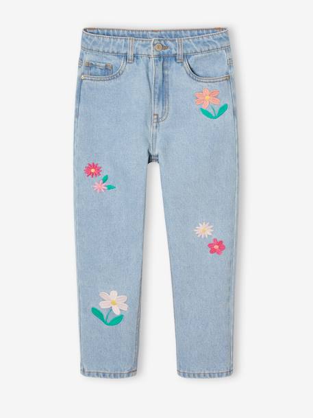 Girls' embroidered floral Mom jeans blue+light blue+medium blue 