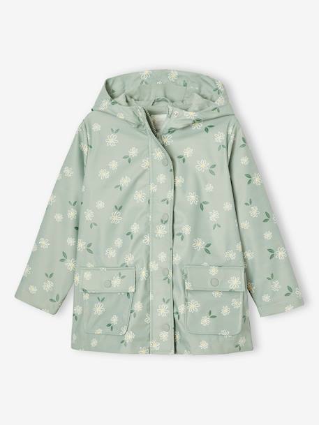 Printed hooded raincoat for girls green+grey green+multicoloured+navy blue+vanilla 