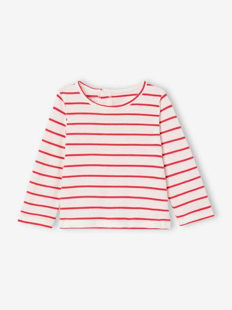 Pack of 3 long-sleeved t-shirts for girls - BASICS ecru+striped red 