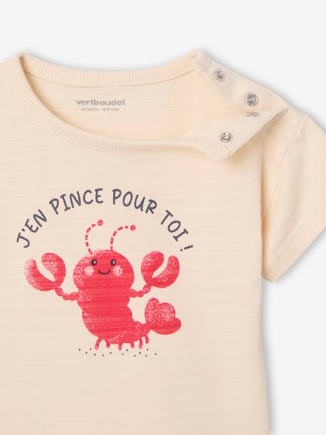 Lobster Print T-Shirt, Press Studs on the Shoulder, for Baby Boys vanilla 