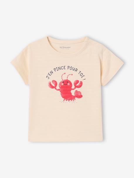 Lobster Print T-Shirt, Press Studs on the Shoulder, for Baby Boys vanilla 