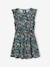 Printed frilled-sleeve dress for girls emerald green+pale pink+printed white 
