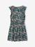 Printed frilled-sleeve dress for girls emerald green+pale pink+printed white 