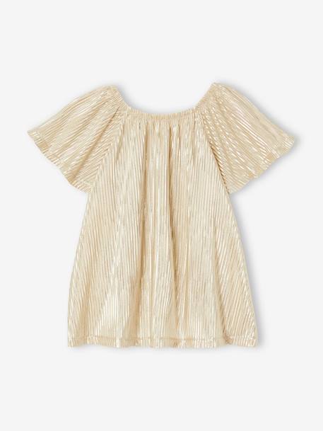 Pleated Lamé Occasion Wear Blouse with Butterfly Sleeves for Girls gold 