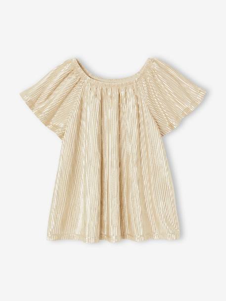 Pleated Lamé Occasion Wear Blouse with Butterfly Sleeves for Girls gold 