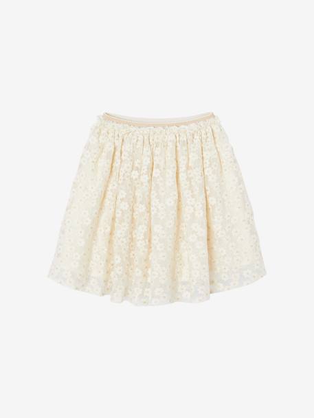 Occasion Wear Skirt with Embroidered Iridescent Flowers vanilla 