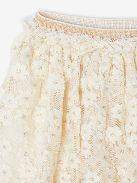 Occasion Wear Skirt with Embroidered Iridescent Flowers vanilla 