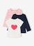 Pack of 3 long-sleeved t-shirts for girls - BASICS ecru+striped red 