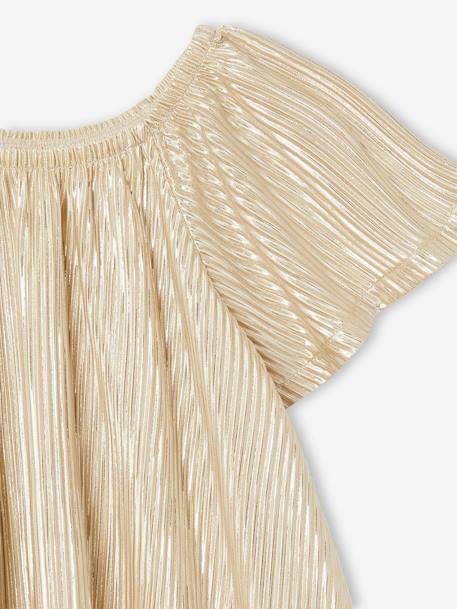 Pleated Lamé Occasion Wear Blouse with Butterfly Sleeves for Girls gold 