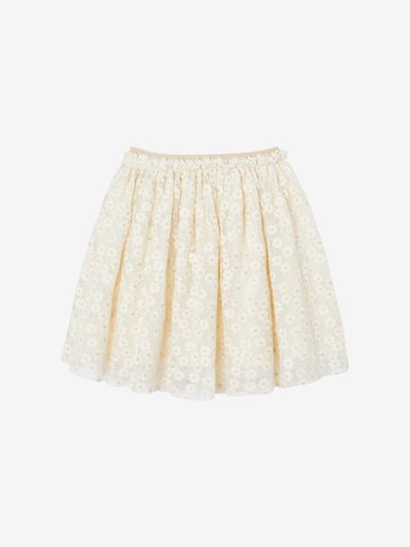 Occasion Wear Skirt with Embroidered Iridescent Flowers vanilla 