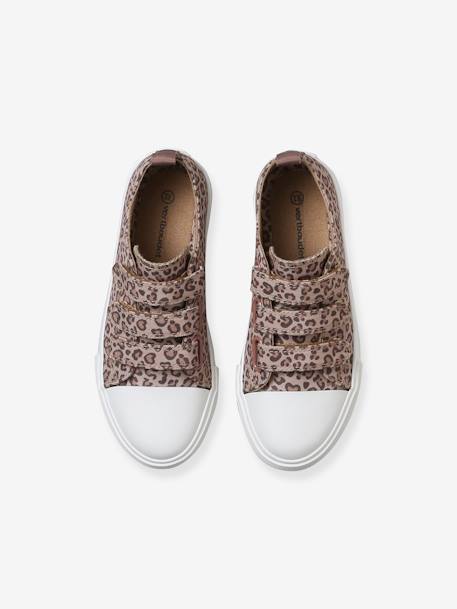 Printed Canvas Trainers with Hook-and-Loop Straps for Children printed beige+printed pink 