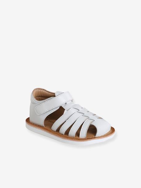 Leather Sandals with Closed Toe & Hook-&-Loop Fastening set pink+white 