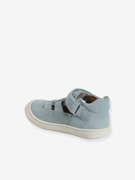 Leather Sandals with Hook-&-Loop Fastening for Babies, Designed for First Steps sage green 