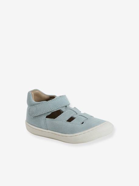 Leather Sandals with Hook-&-Loop Fastening for Babies, Designed for First Steps sage green 