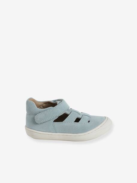 Leather Sandals with Hook-&-Loop Fastening for Babies, Designed for First Steps sage green 