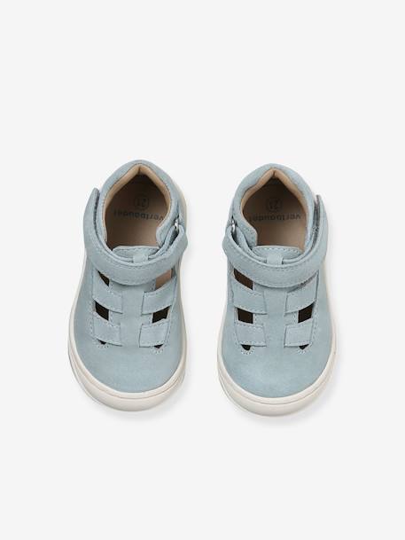 Leather Sandals with Hook-&-Loop Fastening for Babies, Designed for First Steps sage green 