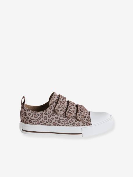 Printed Canvas Trainers with Hook-and-Loop Straps for Children printed beige+printed pink 