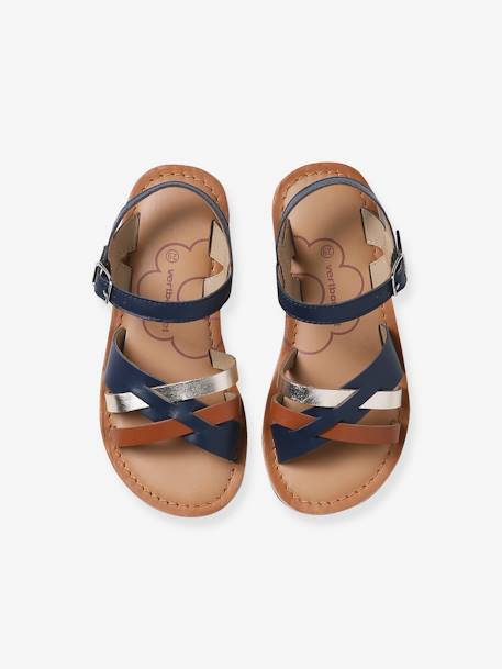Pair of Fancy Strappy Leather Sandals for Children, Designed for Autonomy set blue 