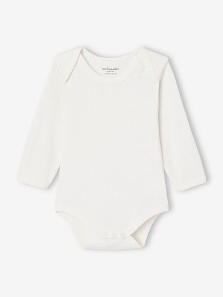 Pack of 2 long-sleeved baby bodysuits in pointelle knit pale pink 