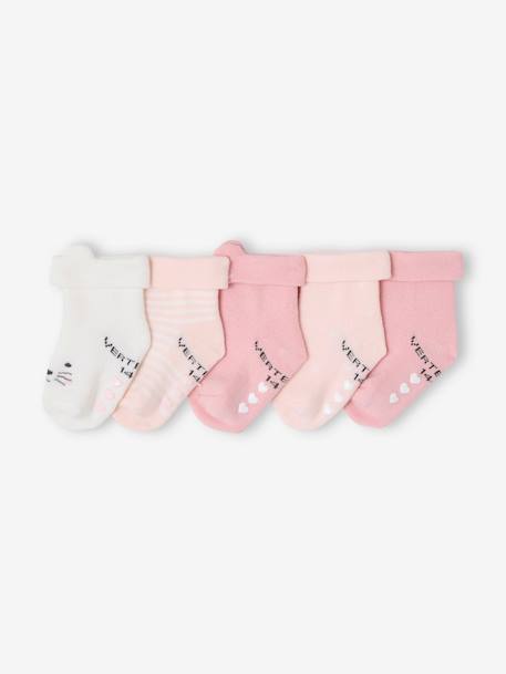 Pack of 5 Pairs of 'Cat' Socks for Babies pale pink 