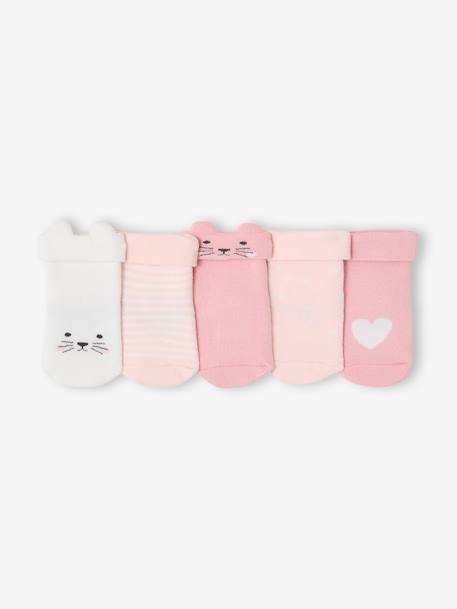 Pack of 5 Pairs of 'Cat' Socks for Babies pale pink 