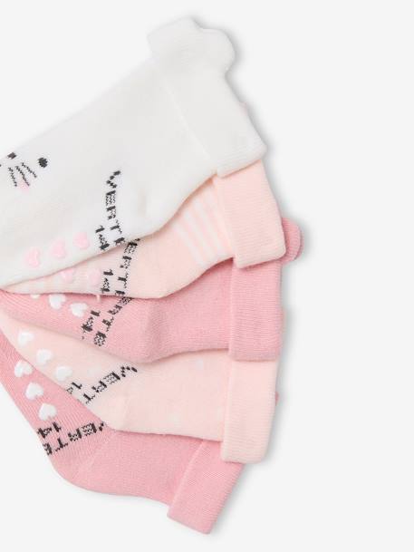 Pack of 5 Pairs of 'Cat' Socks for Babies pale pink 