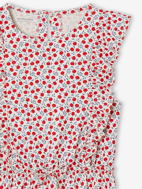Printed frilled-sleeve dress for girls emerald green+vanilla 