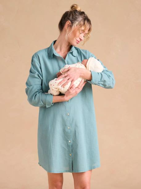 Nightshirt for Maternity & Nursing by ENVIE DE FRAISE emerald green+terracotta 
