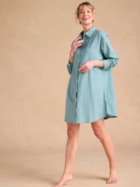 Nightshirt for Maternity & Nursing by ENVIE DE FRAISE emerald green+terracotta 