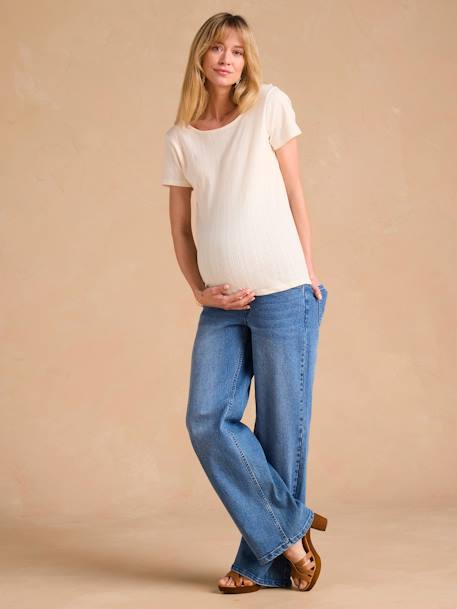 Pointelle Knit T-Shirt with Open Back, for Maternity, ENVIE DE FRAISE marl beige 